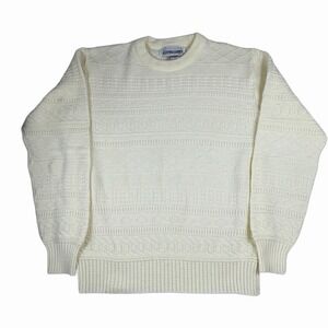 VTG 90s Expressions Made In USA Knitted Sweater Cream Geometric Grandpa Cottage